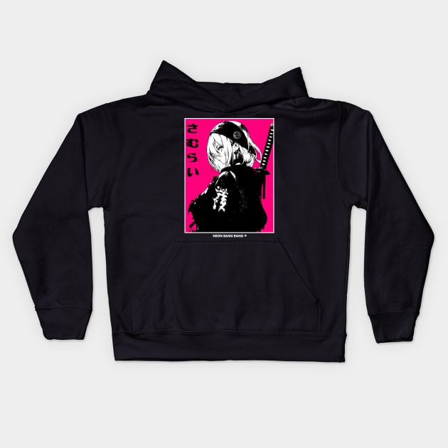 Cyberpunk Girl Samurai Warrior Anime Streetwear Kids Hoodie by Neon Bang Bang